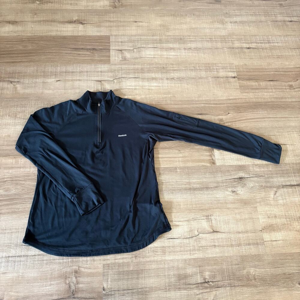 Reebok Athletic Quarter Zip Women's Large Black Sleeve Pocket Running Pullover